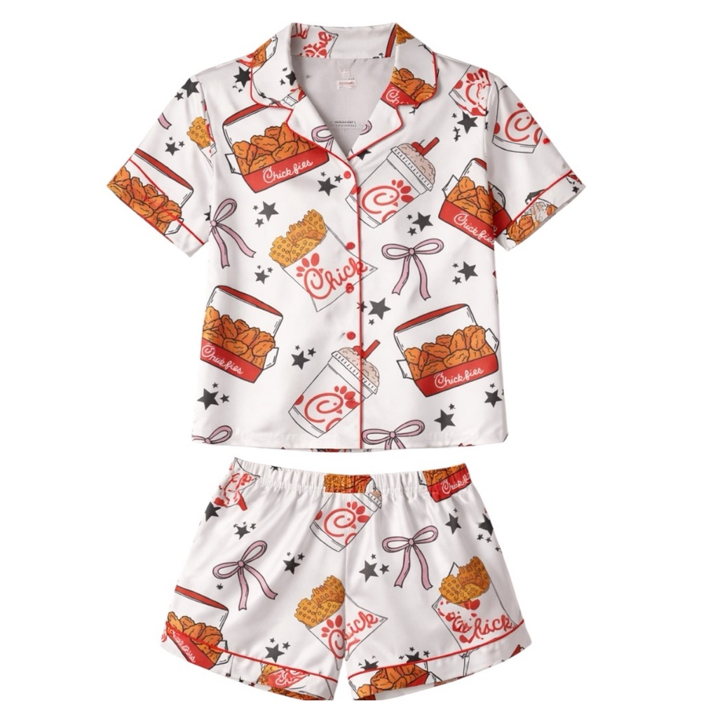 Chick Fil A Pajama Set Food Print Shorts Set Cozy Lounge Sleepwear Women